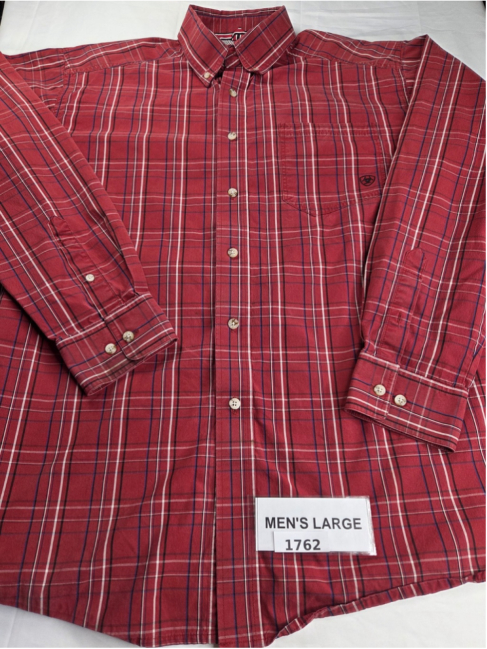 Ariat Pro Series Men’s Large Red Plaid Long Sleeve Button Down Shirt #1762